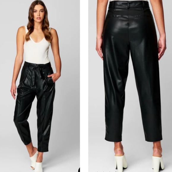 Blank NYC Pants - Blank NYC  Black Faux Leather Paper Bag High Waist Pants Belted Size 30